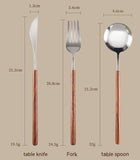 Stainless Steel Western Cutlery Set with Retro Rosewood Wooden Handle