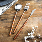 Stainless Steel Western Cutlery Set with Retro Rosewood Wooden Handle
