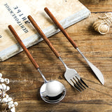 Stainless Steel Western Cutlery Set with Retro Rosewood Wooden Handle