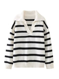 Autumn and Winter New Women's Clothing Loose Temperament Idle Style Striped Knitted Sweater