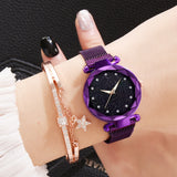 Luxury Women's Watches Bracelet Set, Elegant Magnet Buckle Ladies' Starry Sky Relogio Clocks