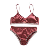 Glossy Ice Silk Triangle Cup Bra with Satin Panty Set
