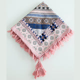 Ethnic Style Jacquard Square Scarf with Fringe
