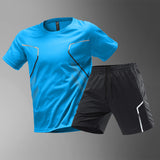 Men's Sports Running T-shirt, Color Block Quick-drying Breathable Short Sleeve Round Neck Active Tee Set