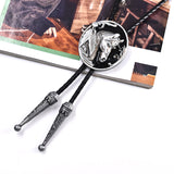 Punk Genuine Leather Polo Bow Tie, Retro Horse Alloy Necklace