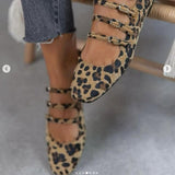 Low Heel Flat Shoes with Horse Fur and Leopard Print