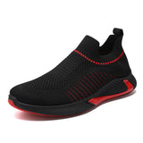 Fashion Mesh Sock Shoes with Striped Design, Men's Outdoor Breathable Slip-on Sneakers, Casual Lightweight Running Sports Boots