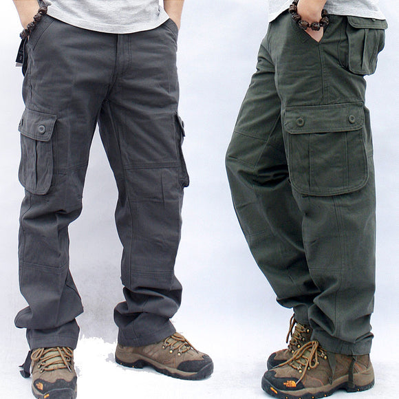 Multi-pocket Workwear Casual Trousers, Straight Men's Regular Fit Pants