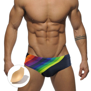 Men's Close Fitting Triangular Swimming Trunks with L-Guard Cup