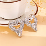 New Pleated Lava Hollow Heart-shaped Earrings, Personality Exaggerated Love Earrings for Women, Valentine's Day Jewelry