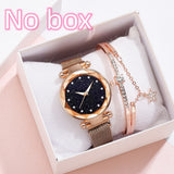 Luxury Women's Watches Bracelet Set, Elegant Magnet Buckle Ladies' Starry Sky Relogio Clocks