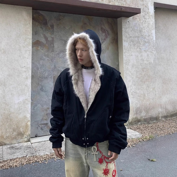 Short Warm Thick Fur Collar Jacket for Men