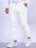 Men's Slim Button Trousers, Office Fashion, Solid Versatile Long Pencil Pants