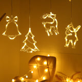Christmas LED Suction Cup Chandelier Lights – Santa, Elk & Snowman Window Decorations, Battery-powered Holiday Party Lamps