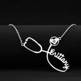 Stainless Steel Stethoscope Customised Name Necklace for Women, Jewelry Gift