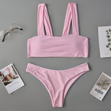 Solid Color Shoulder Split Swimsuit for Women