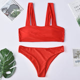 Solid Color Shoulder Split Swimsuit for Women
