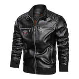 Stand-up Collar Leather Jacket with Pockets