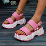 Casual Double-strap Sports Sandals, Summer Fashion Solid Color Thick Bottom Buckle Fish Mouth Shoes for Women