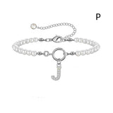 New Fashion Toggle Clasp Initial Bracelet, Women's A-Z Letter Pendant, 6mm Pearl Bracelet for Women