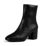 Chunky Heel Pointed Toe Boots with Side Zipper, Fashion Mid-calf Shoes for Women