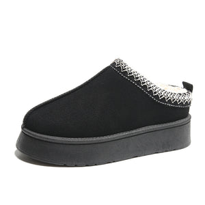Baotou Plush Half Slippers Home Snow Boots, Women's Fleece Warm Thick Bottom Cotton Shoes Ankle Flats