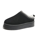 Baotou Plush Half Slippers Home Snow Boots, Women's Fleece Warm Thick Bottom Cotton Shoes Ankle Flats