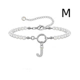 New Fashion Toggle Clasp Initial Bracelet, Women's A-Z Letter Pendant, 6mm Pearl Bracelet for Women