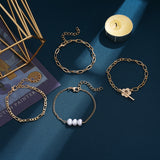 4-Piece Minimalist Geometric Bracelet Set for Women – Elegant Flower Design