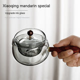 Semi-automatic Rotary Heat-resistant Glass Teapot, Lazy Tea Making with Infuser and Wooden Handle, Office Home Accessories Kitchen Gadgets