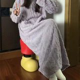 Winter Coral Fleece Sleepwear, Women's Nightgown Long Night Dress Pajamas with Pockets, Thickened Jacquard Dress Warm Home Clothes