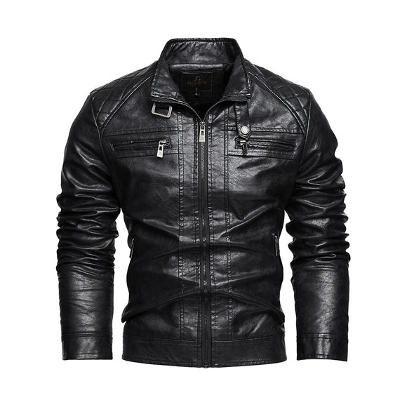 Trendy PU Leather Jacket with Pockets for Men