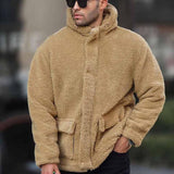 Autumn and Winter Men's Hooded Solid Color Coat, Polar Fleece European and American Leisure Trendy Cardigan