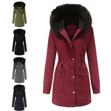 Hooded Warm Jacket with Fur Collar, Loose Cotton Coat