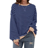 Loose Striped Long Sleeved T-shirt, Casual Pullover Sweater for Women