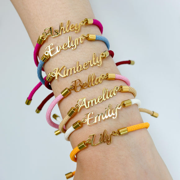 Personalized Name, Colorful Rope Chain Bracelet, Adjustable Hand Jewelry for Girls
