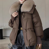 Down Cotton-padded Jacket, Women's Short Fur Collar Thickened Coat, Winter Clothing