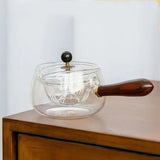 Semi-automatic Rotary Heat-resistant Glass Teapot, Lazy Tea Making with Infuser and Wooden Handle, Office Home Accessories Kitchen Gadgets