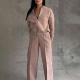 Women's Sports Suits, Zipper Jacket and Wide Leg Pants, Two-piece Set