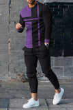 Men's Sports and Leisure Suit Pullover Round Neck Long Sleeves Striped Sweater Two Pieces Suit
