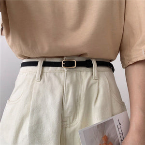 Retro Small Female Black Simple Thin Belt