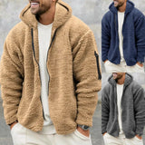 Plush Hooded Jacket, Men's Autumn and Winter Fleece Double-sided Wear, Warm Coat with Zipper, Loose Casual Jacket, Outdoor Clothing