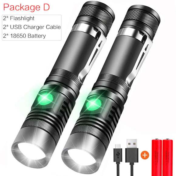 Portable Mini WT518 T6 Flashlight – 1000 Lumens, 3 Modes, Zoomable LED, Clicky Switch, Clip-on Torch