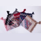 Ethnic Style Jacquard Square Scarf with Fringe