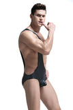 Men's Faux Leather, PU Bib Back Pants, Corset Underwear