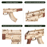 Robotime Rokr Automatic Rifle AK-47, 3D Wooden Assembly Gun, Double Firing Modes, Funny DIY Toys for Kids Adults, Justice Guar