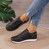 Gold Sliver Sequined Flats, New Fashion Round Toe Slip-on Shoes, Women's Outdoor Casual Walking Running Boots