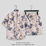 Hong Kong Style Retro Short Sleeve Printed Shirt + Shorts Set