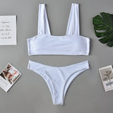 Solid Color Shoulder Split Swimsuit for Women
