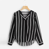 Striped Women's V-neck Long Sleeve Shirt